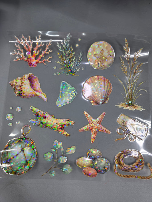 UVDTF Shattered Holographic Beach Seashells 11"x11"