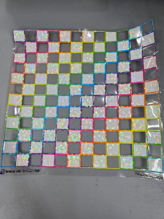 UVDTF Shattered Holographic Rainbow Outline White Checked 11"x11"