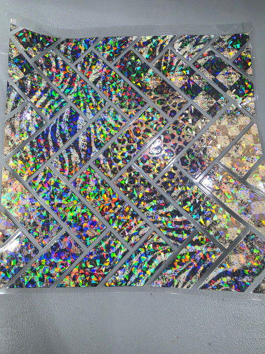 UVDTF Shattered Holographic Animal Print Grunge Herringbone 11"x11"