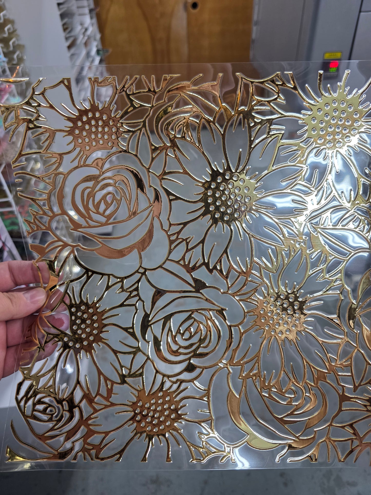 UVDTF Metallic Champagne Sunflowers and Roses 11"x11"