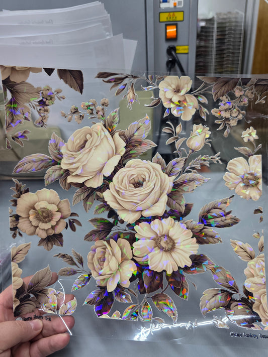 UVDTF Shattered Holographic Ivory Roses 11"x11"
