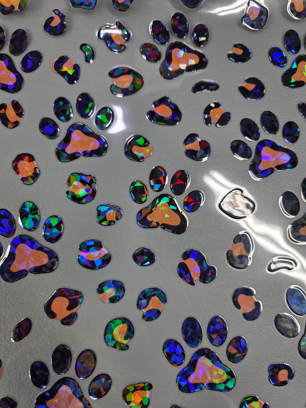 UVDTF Shattered Holographic Paw Print Leopard Print 11"x11"