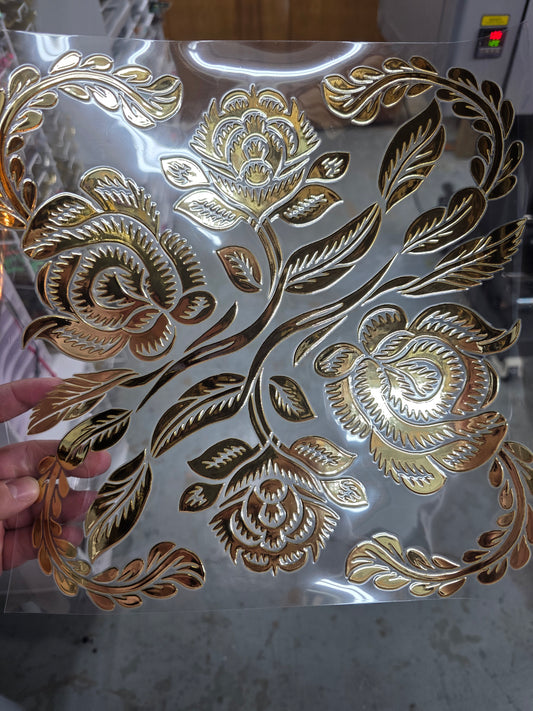 UVDTF Metallic Champagne Tatoo Roses 11"x11"