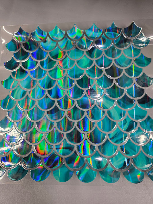 UVDTF Shattered Holographic Teal Mermaid Scales 10"x10"
