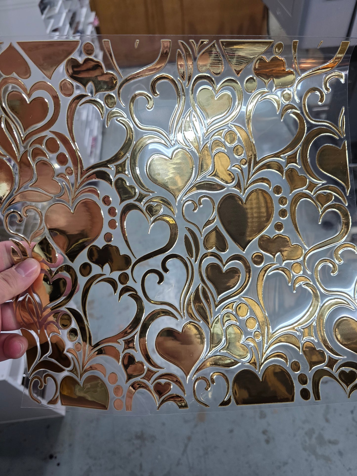 UVDTF Metallic Champagne Heart Swirls 11"x11"