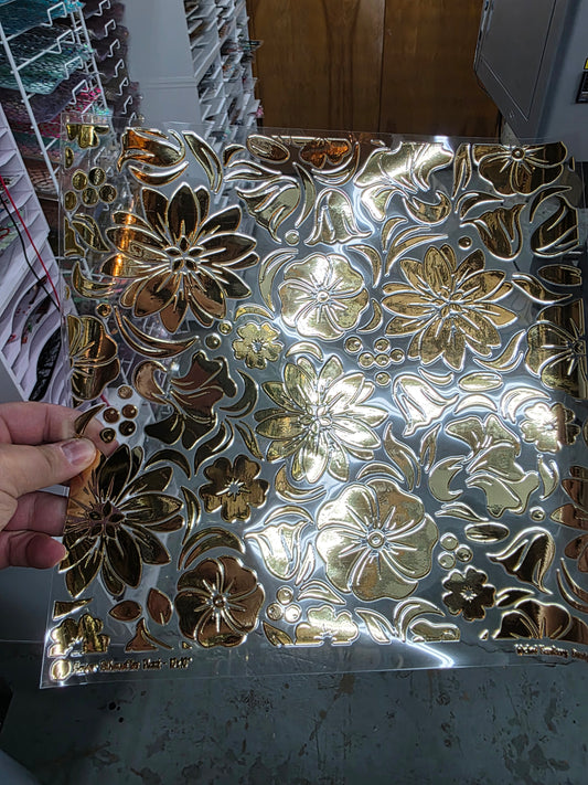 UVDTF Metallic Champagne  Petunias 11"x11"