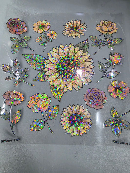 UVDTF Shattered Holographic Pale Sunflowers 11"x11"