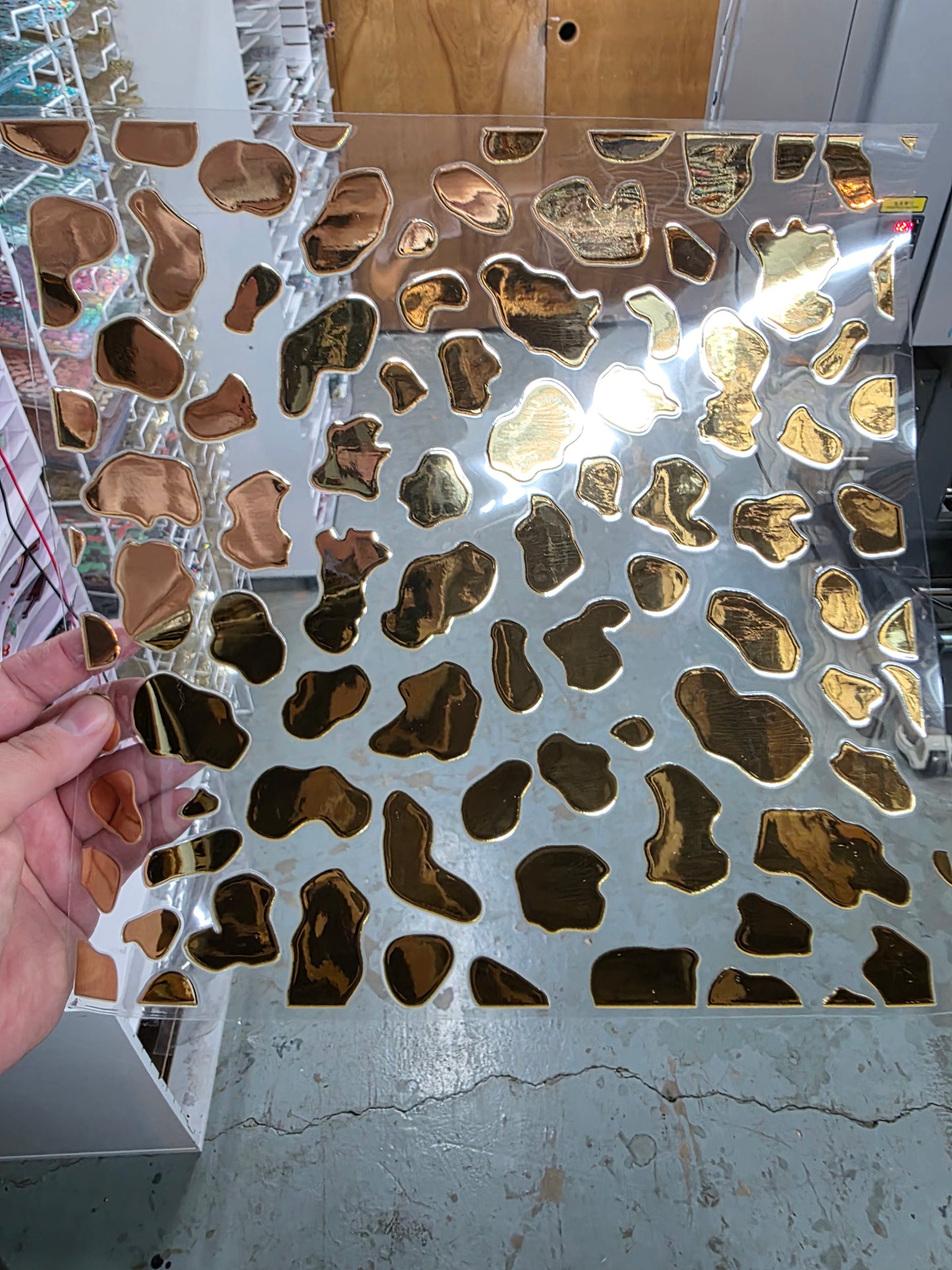 UVDTF Metallic Champagne Rounded Cowprint 11"x11"