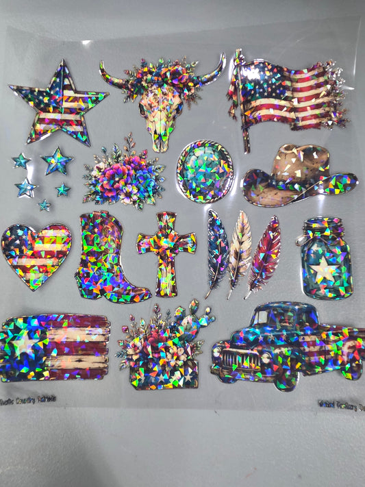UVDTF Shattered Holographic Rustic Country Patriotic 11"x11"