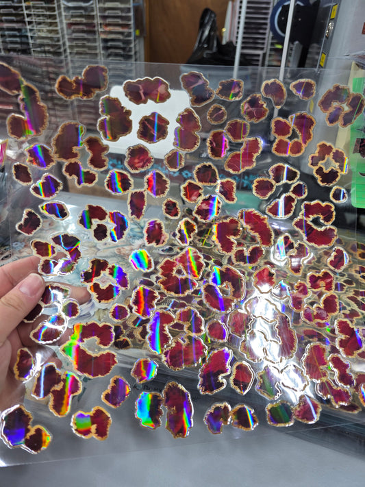 UVDTF Laser Holographic Burgundy and Gold Leopard Print 11"x11"