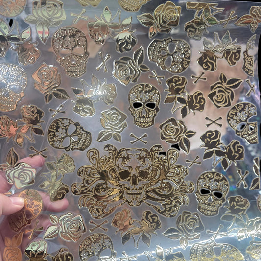 UVDTF Champagne Metallic Gothic Skull Damask 11"x11"