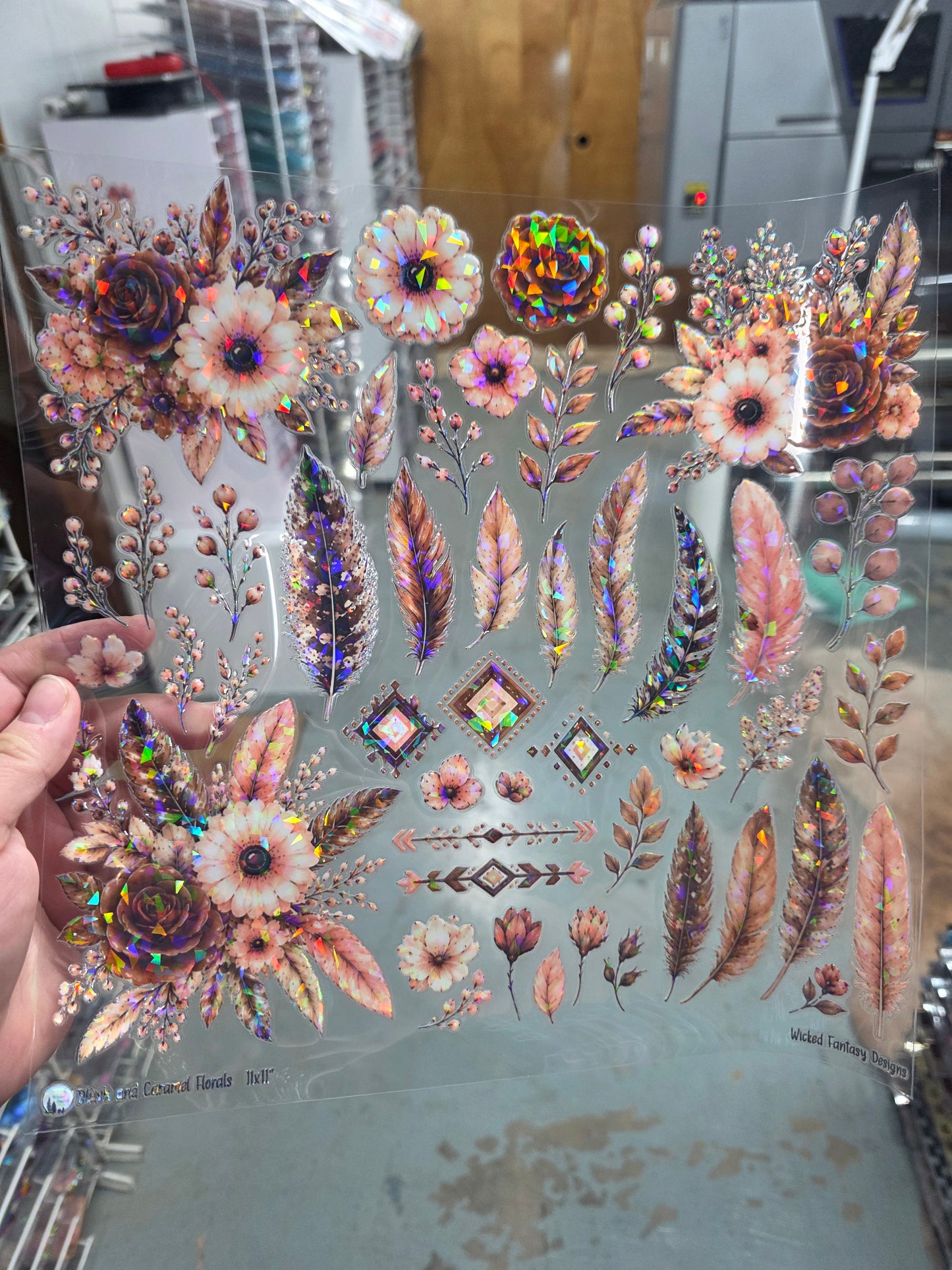 UVDTF Shattered Holographic Blush and Caramel Florals 11"x11"