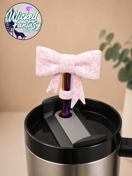 Pink Tooled Bow Silicone Straw Topper