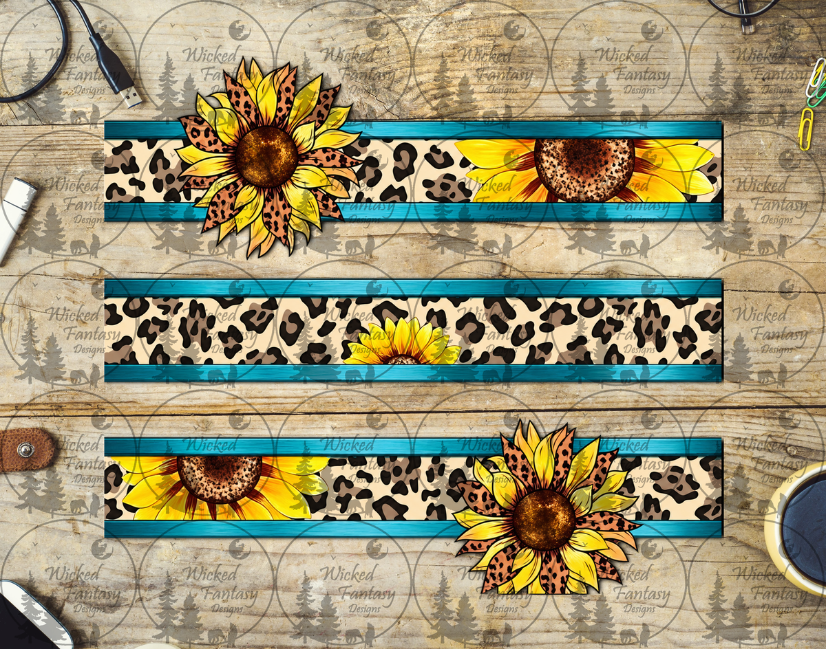 Leopard Sunflower Ribbons UV DTF tumbler wrap listing mockup