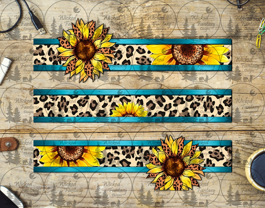Leopard Sunflower Ribbons UV DTF tumbler wrap listing mockup