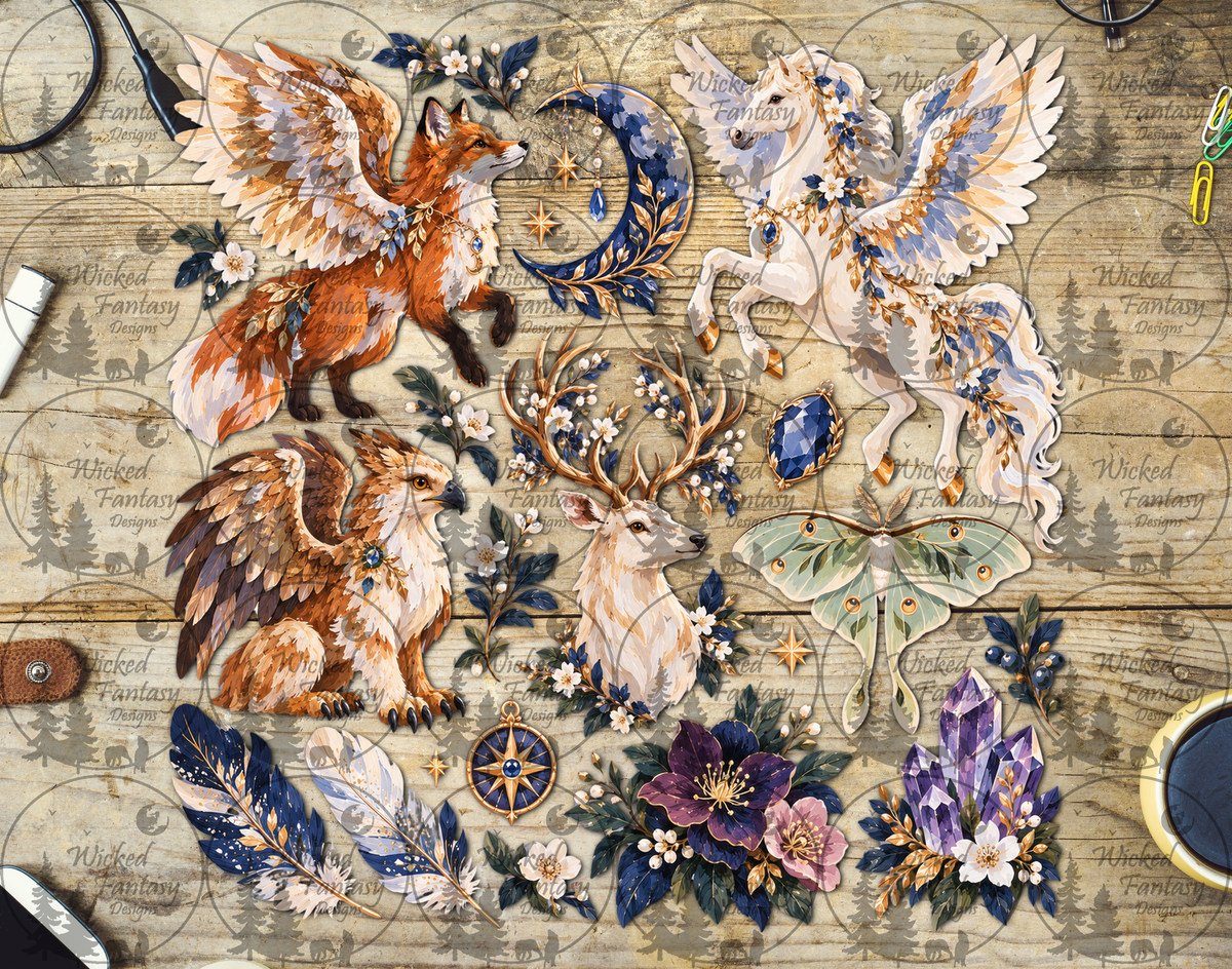 Celestial Woodland Fantasy UV DTF multimedia element sheet listing mockup