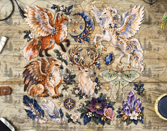 Celestial Woodland Fantasy UV DTF multimedia element sheet listing mockup