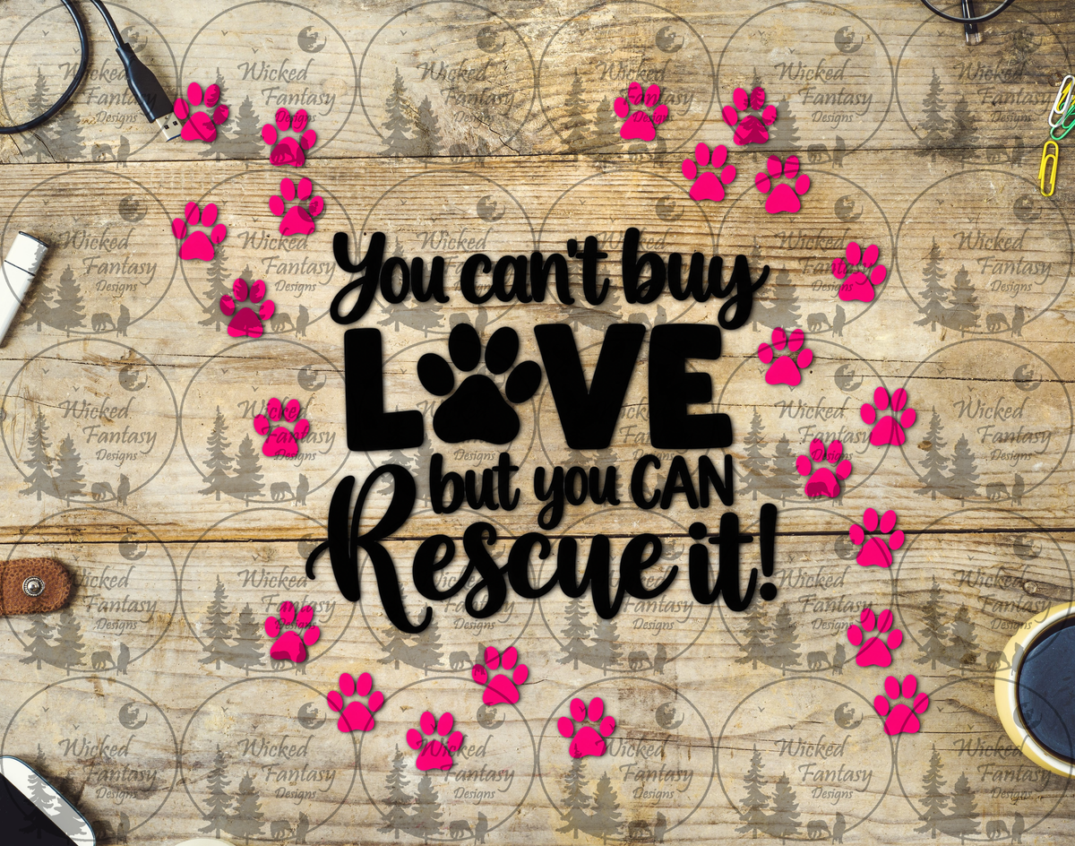 You Can Rescue Love Pink Paw Prints UV DTF tumbler wrap listing mockup
