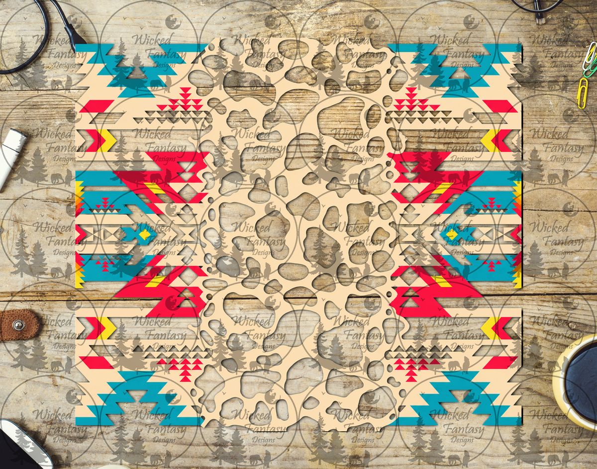Southwestern Cow-Spot Geometry UV DTF tumbler wrap listing mockup