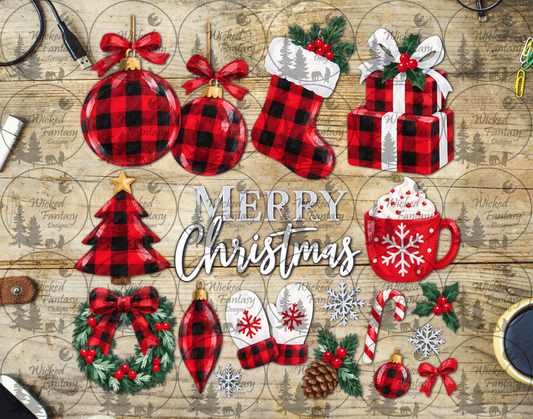 Red Plaid Christmas Collection UV DTF multimedia element sheet listing mockup
