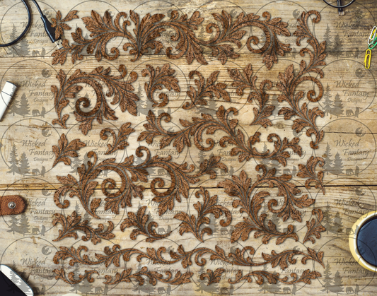 Brown Floral Scrollwork UV DTF multimedia element sheet listing mockup