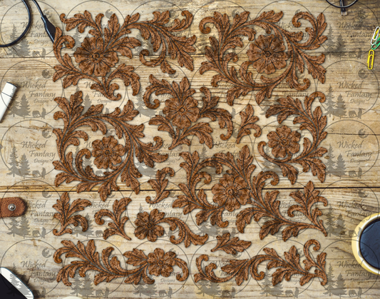 Sheridan-Style Floral Scrollwork UV DTF multimedia element sheet listing mockup