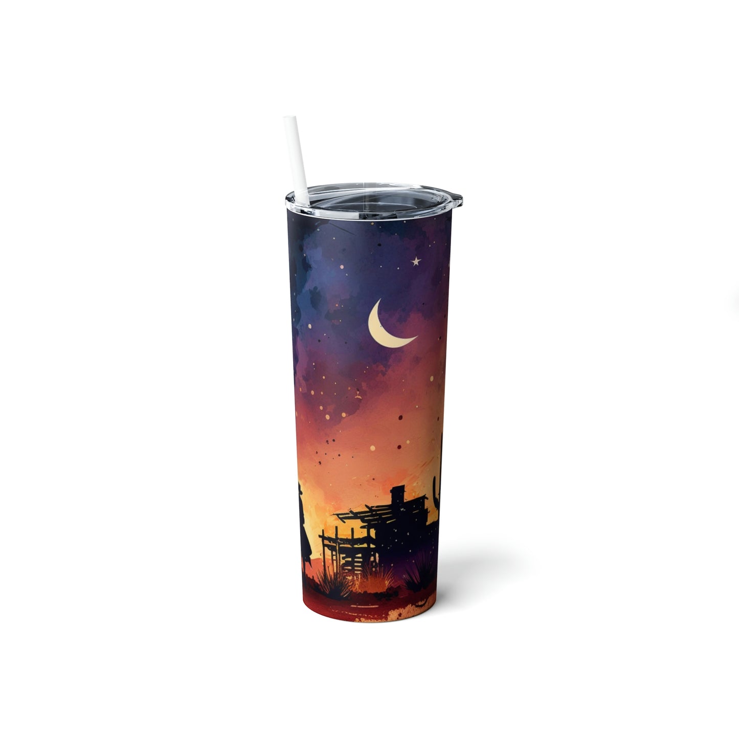 Wild West Sunset Southwest Cowboy Steel Tumbler with Straw, 20oz