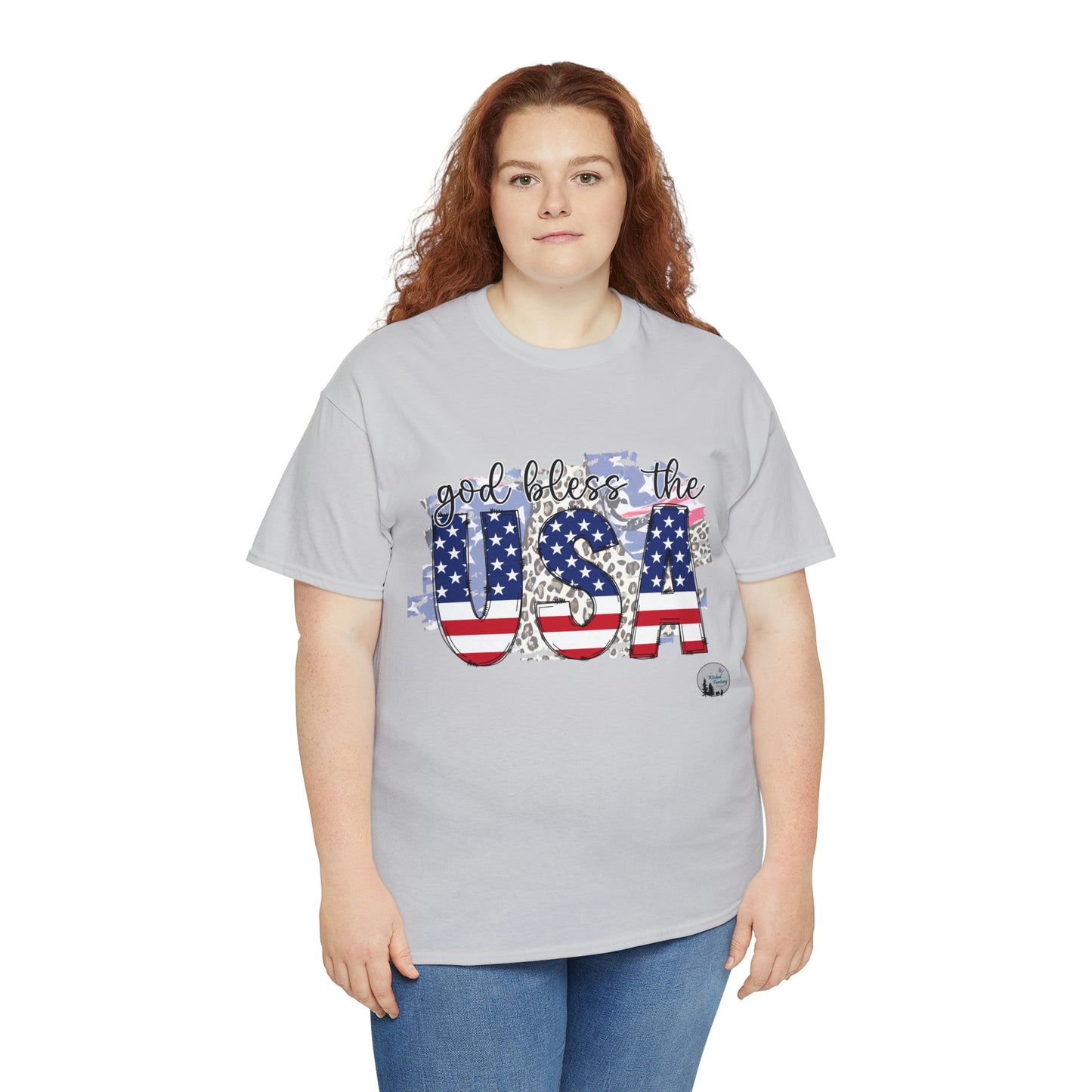 God Bless the USA Leopard American Flag Patriotic Heavy Cotton Tee