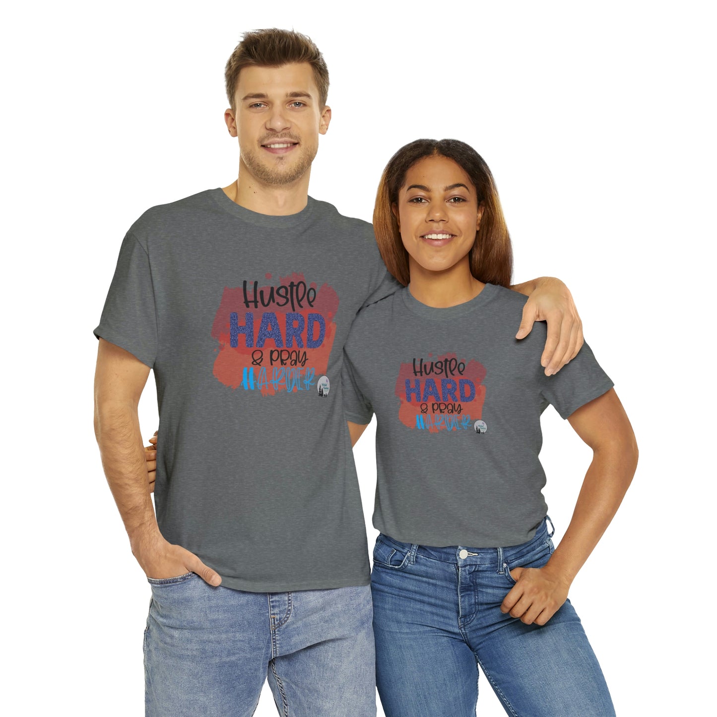 Hustle Hard Pray Harder Religious Inspirational Edgy Cute Heavy Cotton Tee