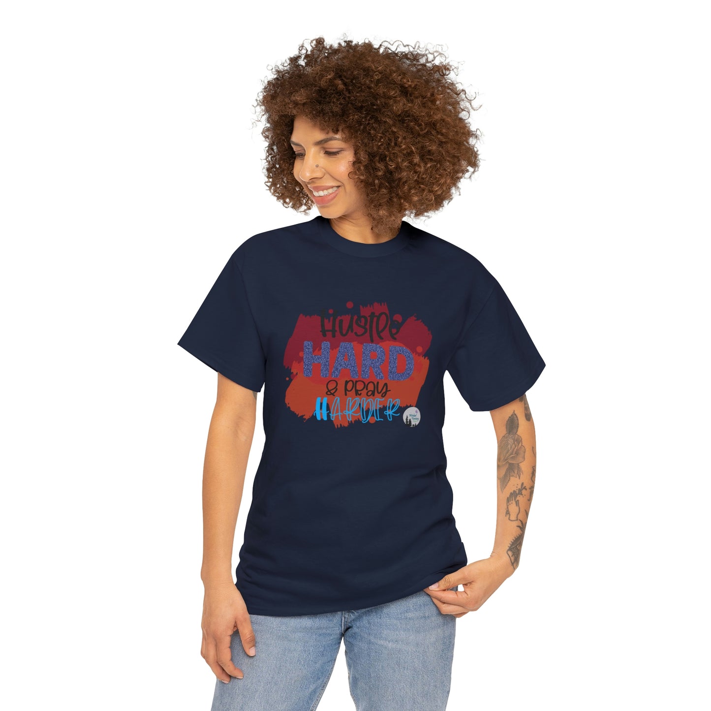 Hustle Hard Pray Harder Religious Inspirational Edgy Cute Heavy Cotton Tee