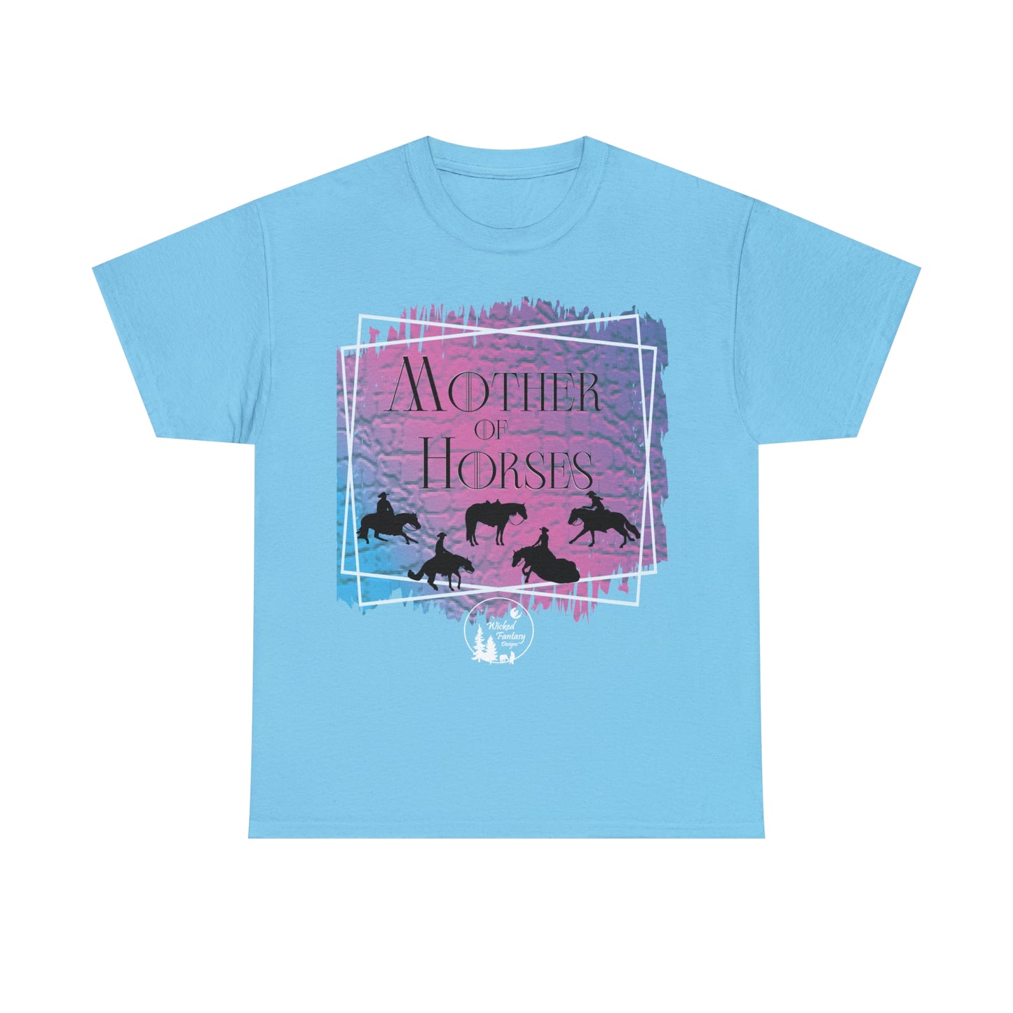 Mother Of Horses Western Performance Reining Cutting Cow Horse Pink Teal Heavy Cotton Tee