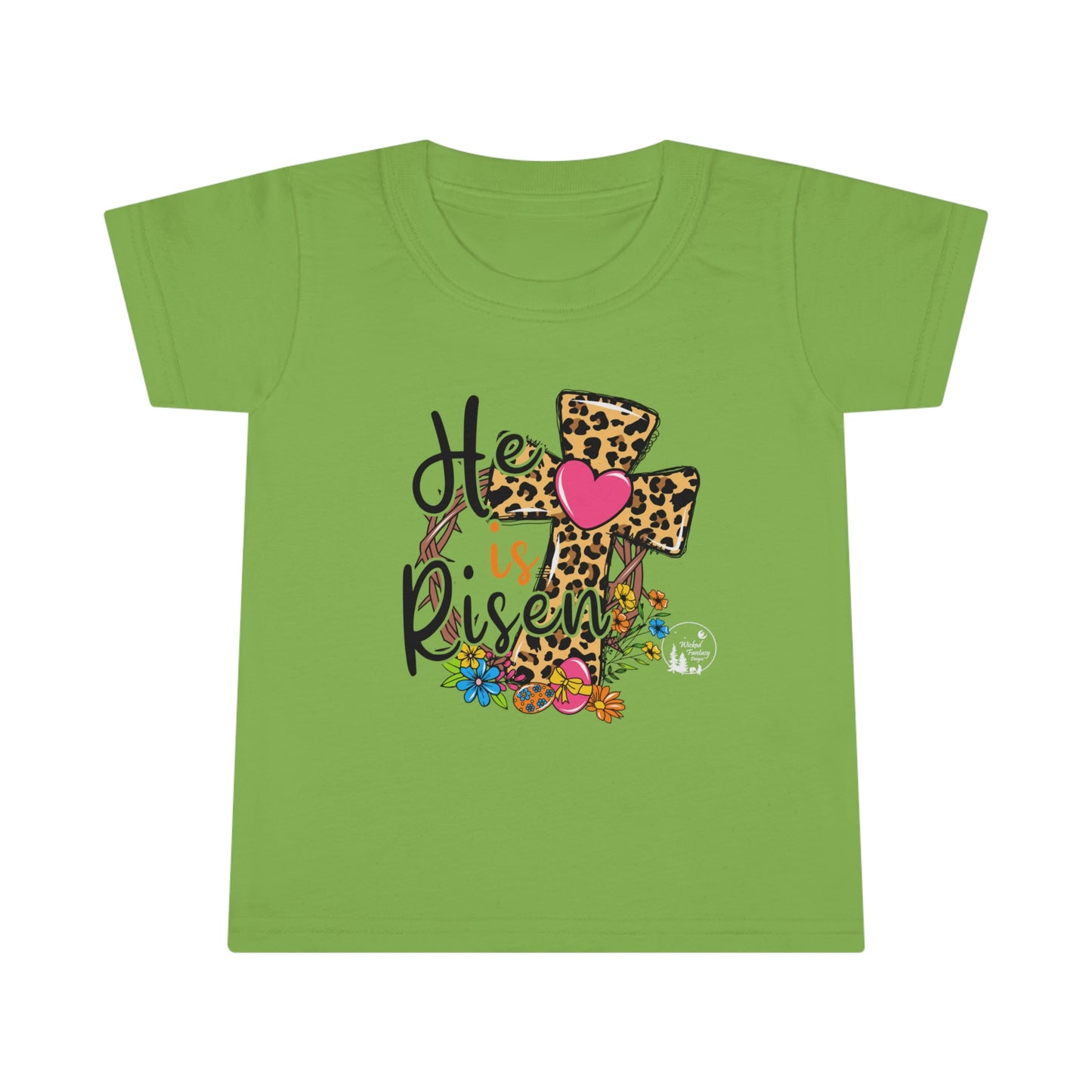 He Is Risen Easter Leopard Print Cross Toddler T-shirt