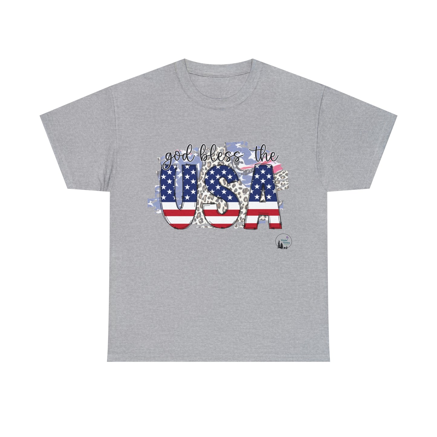 God Bless the USA Leopard American Flag Patriotic Heavy Cotton Tee