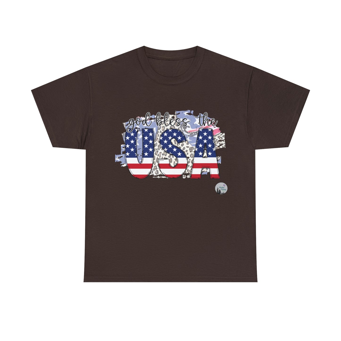 God Bless the USA Leopard American Flag Patriotic Heavy Cotton Tee