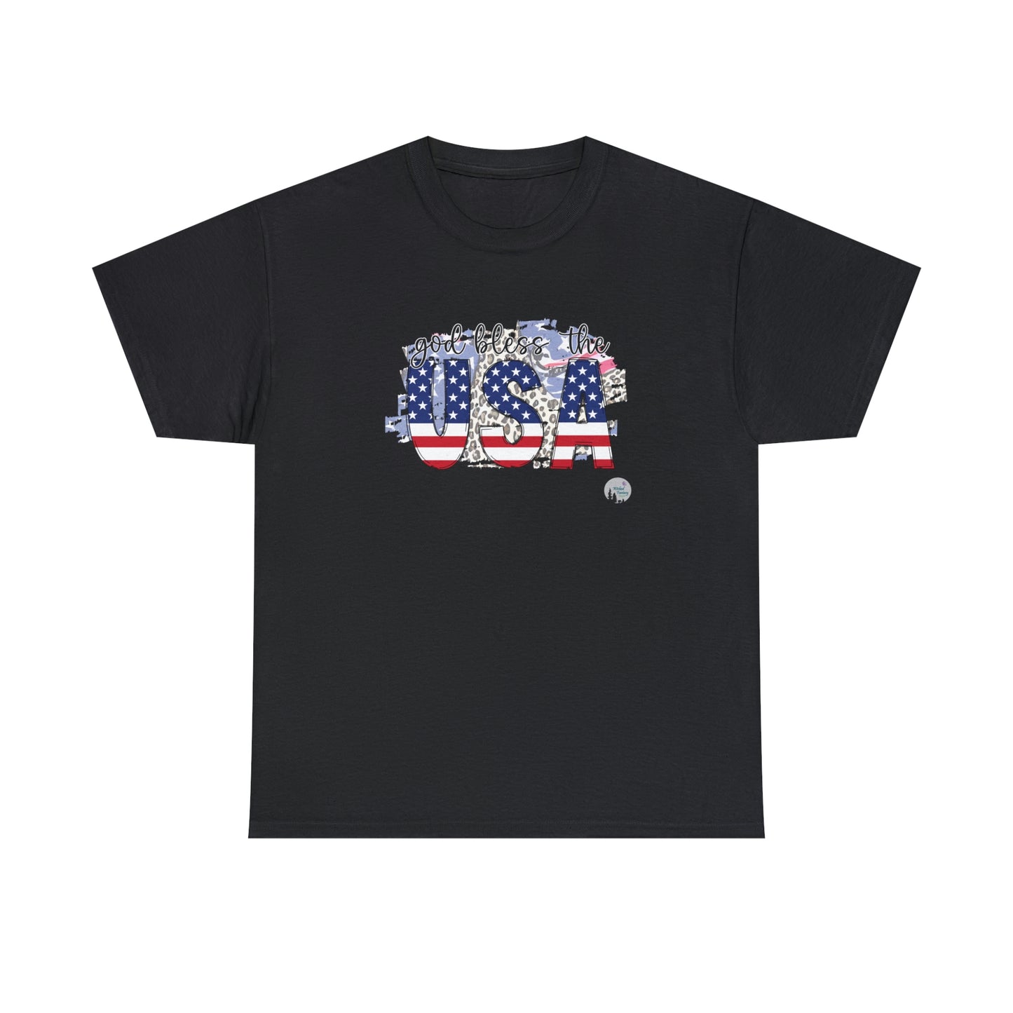 God Bless the USA Leopard American Flag Patriotic Heavy Cotton Tee