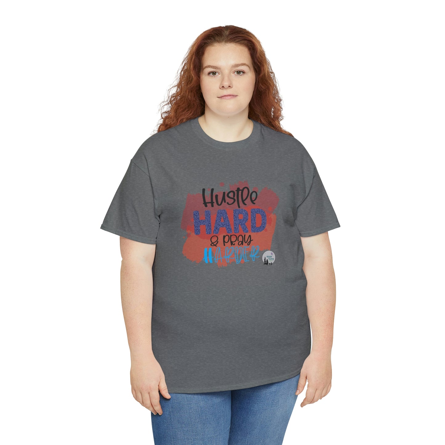 Hustle Hard Pray Harder Religious Inspirational Edgy Cute Heavy Cotton Tee