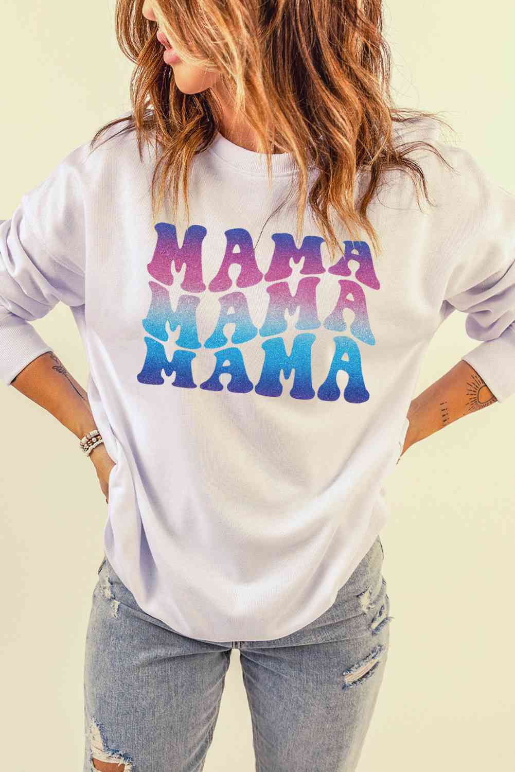 MAMA Gradient Graphic Dropped Shoulder Sweatshirt