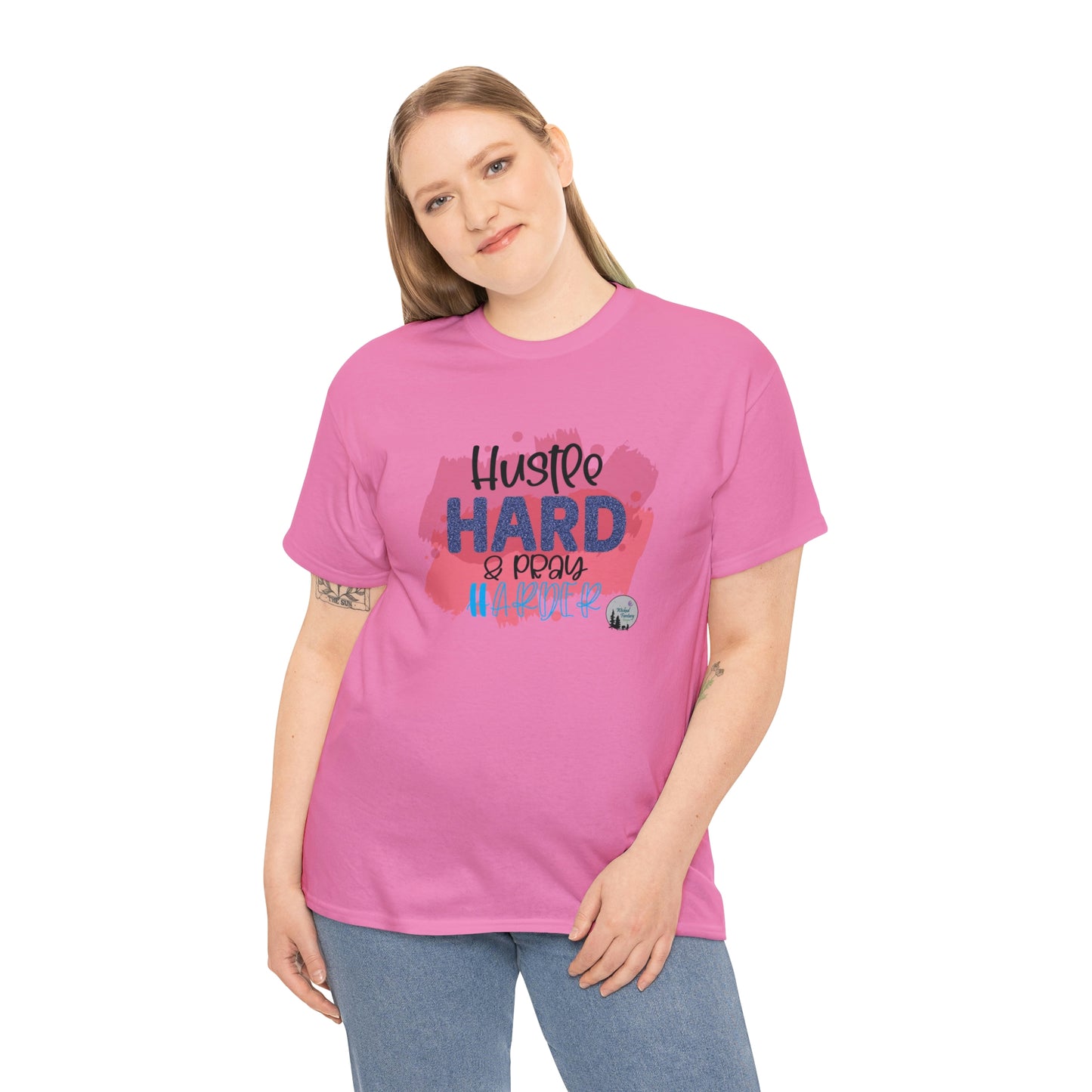 Hustle Hard Pray Harder Religious Inspirational Edgy Cute Heavy Cotton Tee