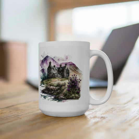 Watercolor Scottish Highland countryside Lavender Heather Nature Ceramic Mug 15oz