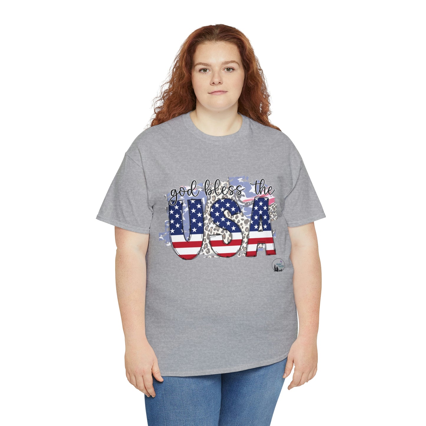 God Bless the USA Leopard American Flag Patriotic Heavy Cotton Tee