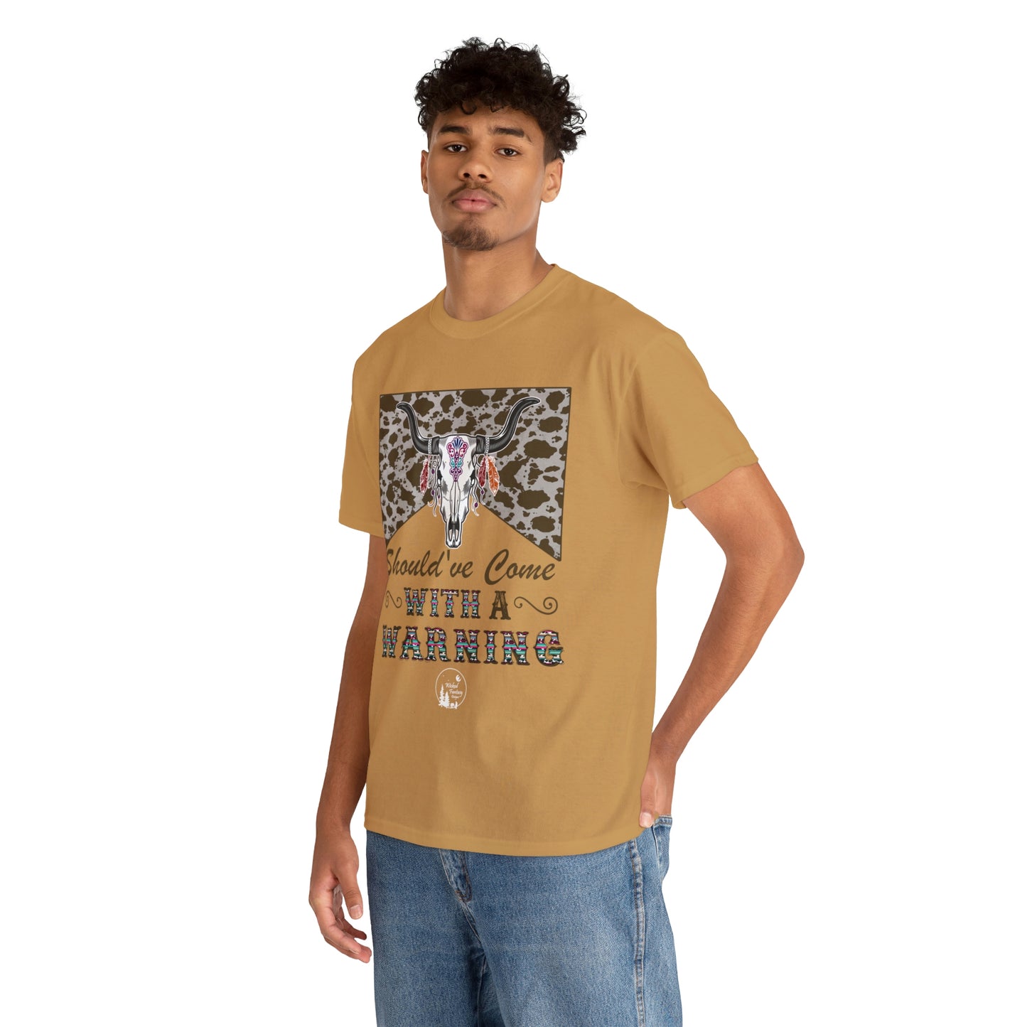 Should Have Come With A Warning Cow Hide Leopard Serape Western Boho Heavy Cotton Tee