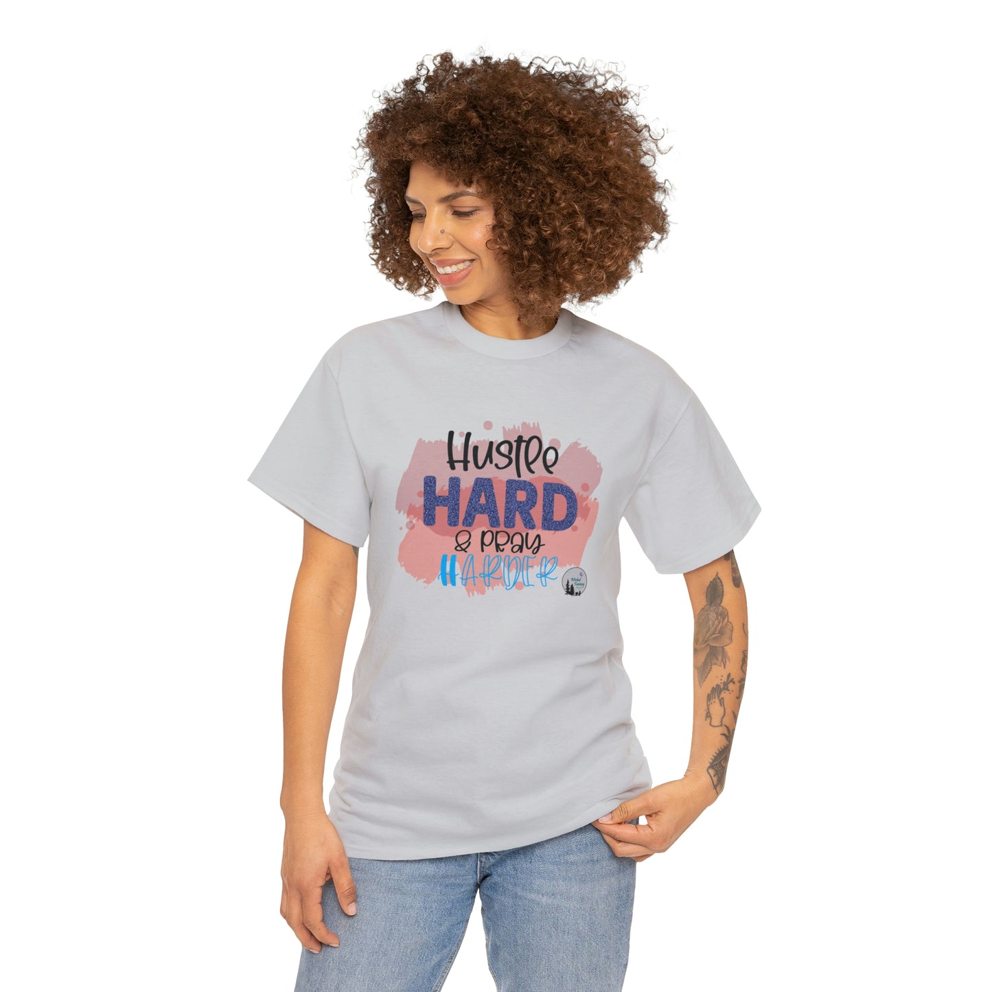 Hustle Hard Pray Harder Religious Inspirational Edgy Cute Heavy Cotton Tee