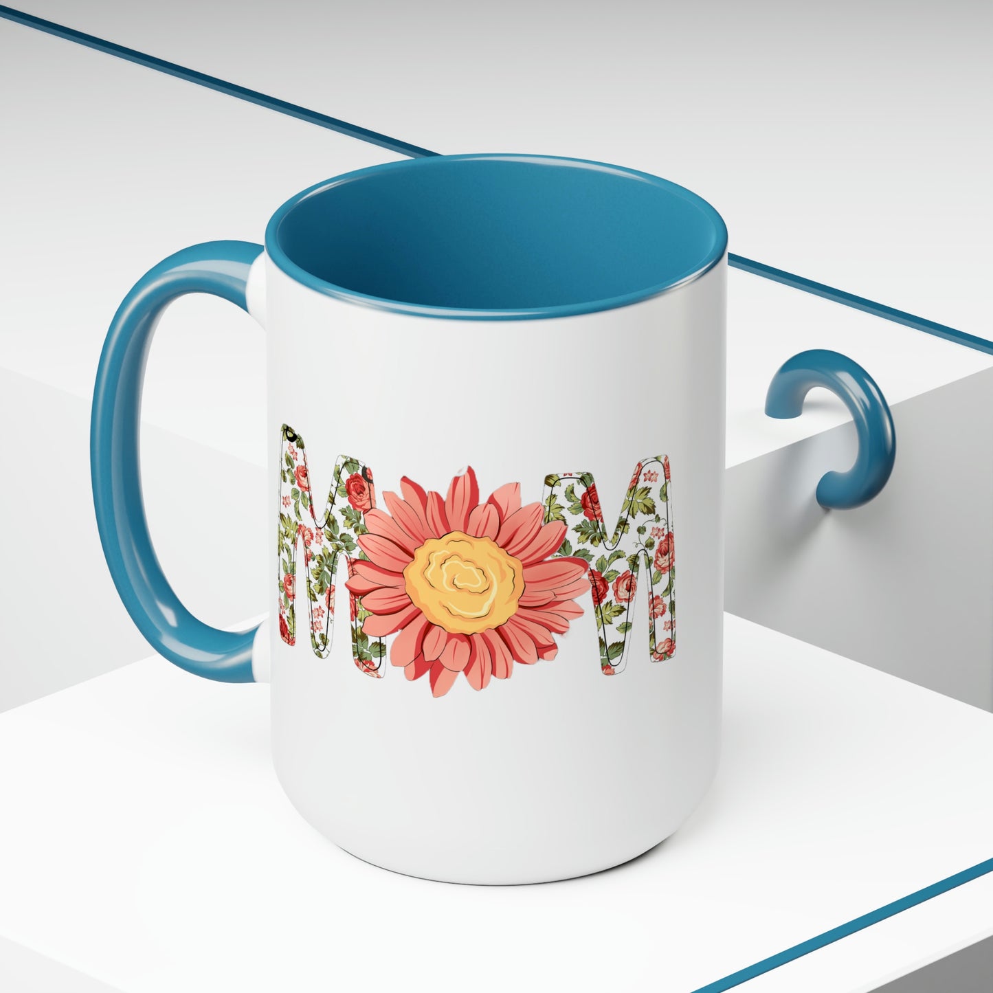 Mom Coral Sunflower Two-Tone Coffee Mug 15oz