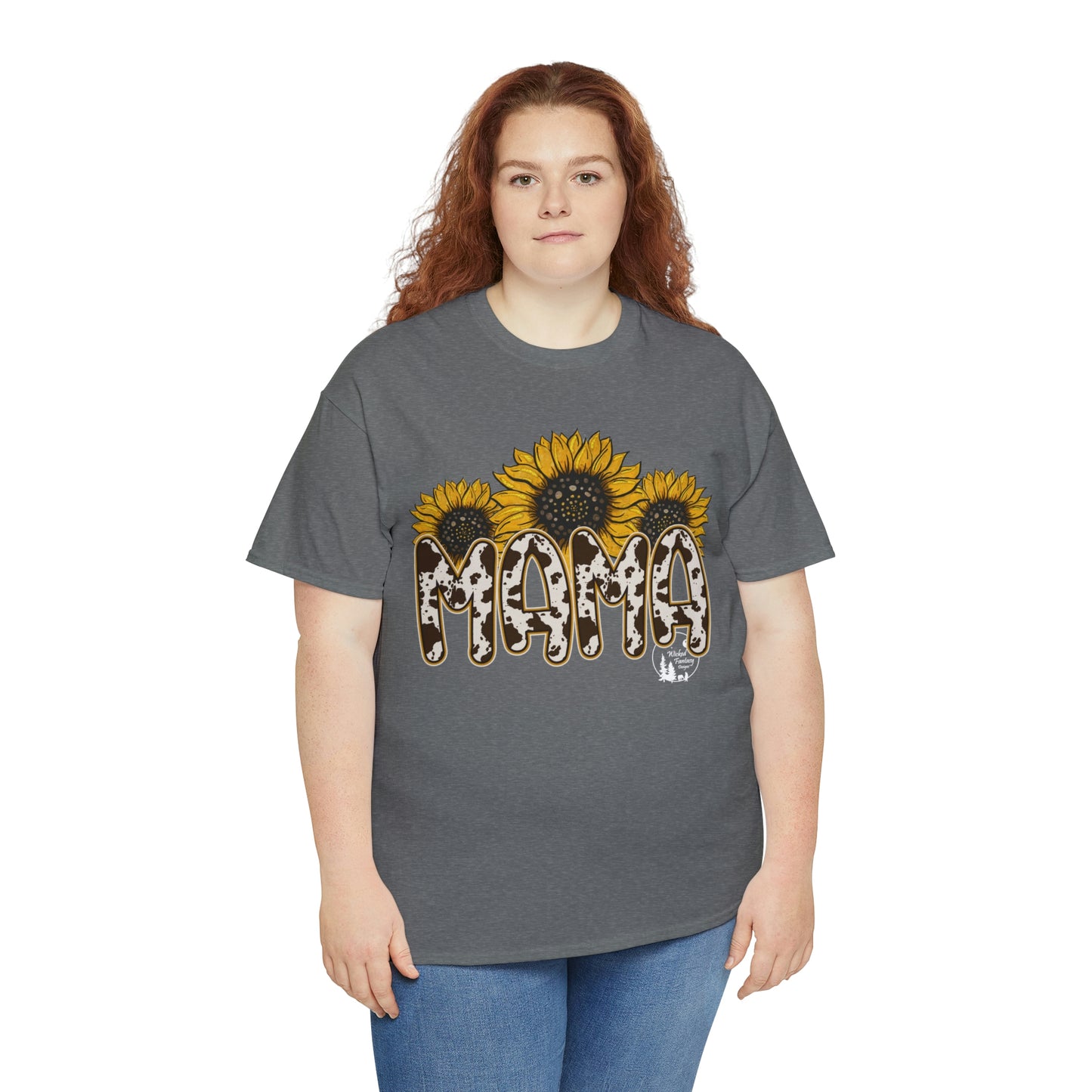 Mama Sunflower Cow Hide Match Mini Me Heavy Cotton Tee