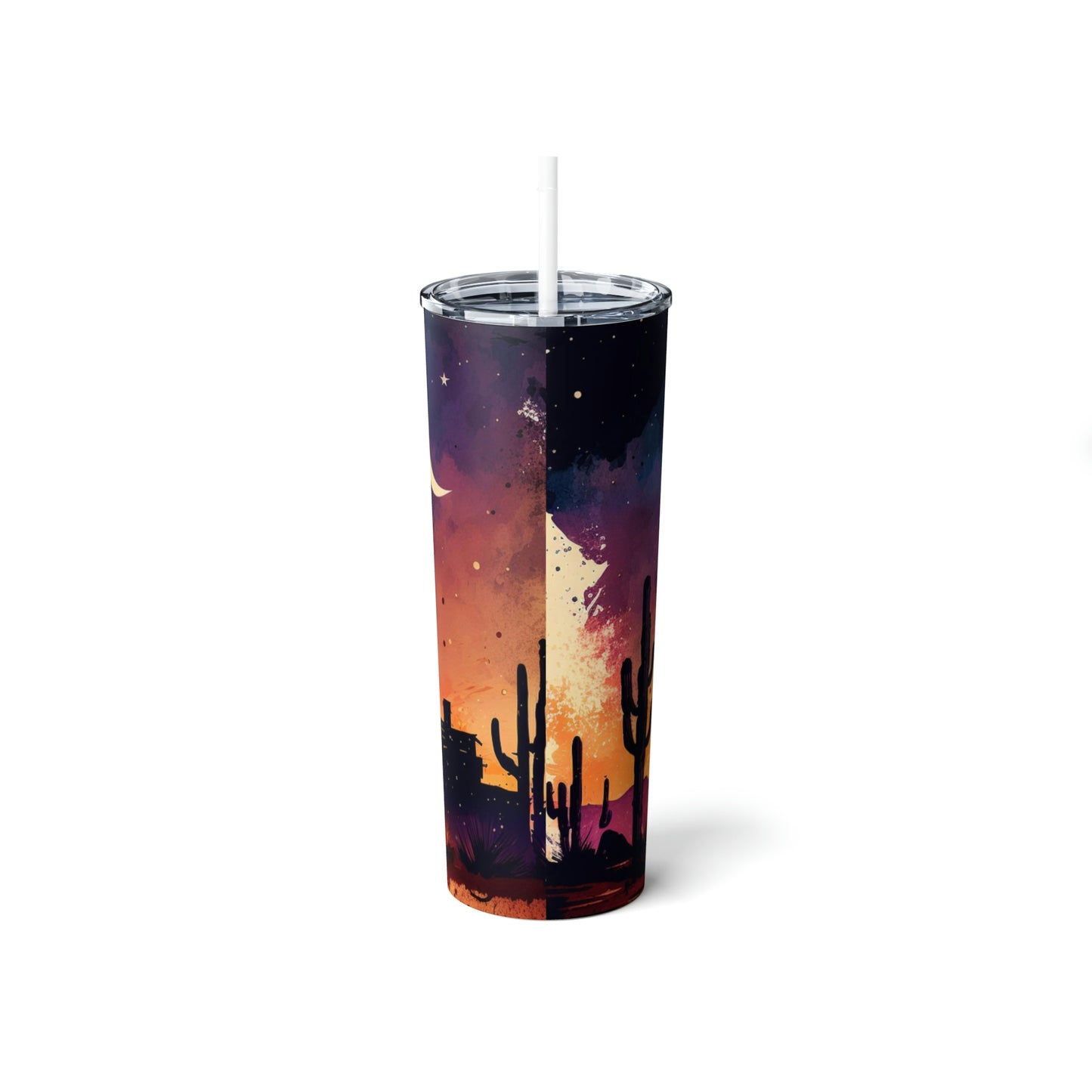 Wild West Sunset Southwest Cowboy Steel Tumbler with Straw, 20oz