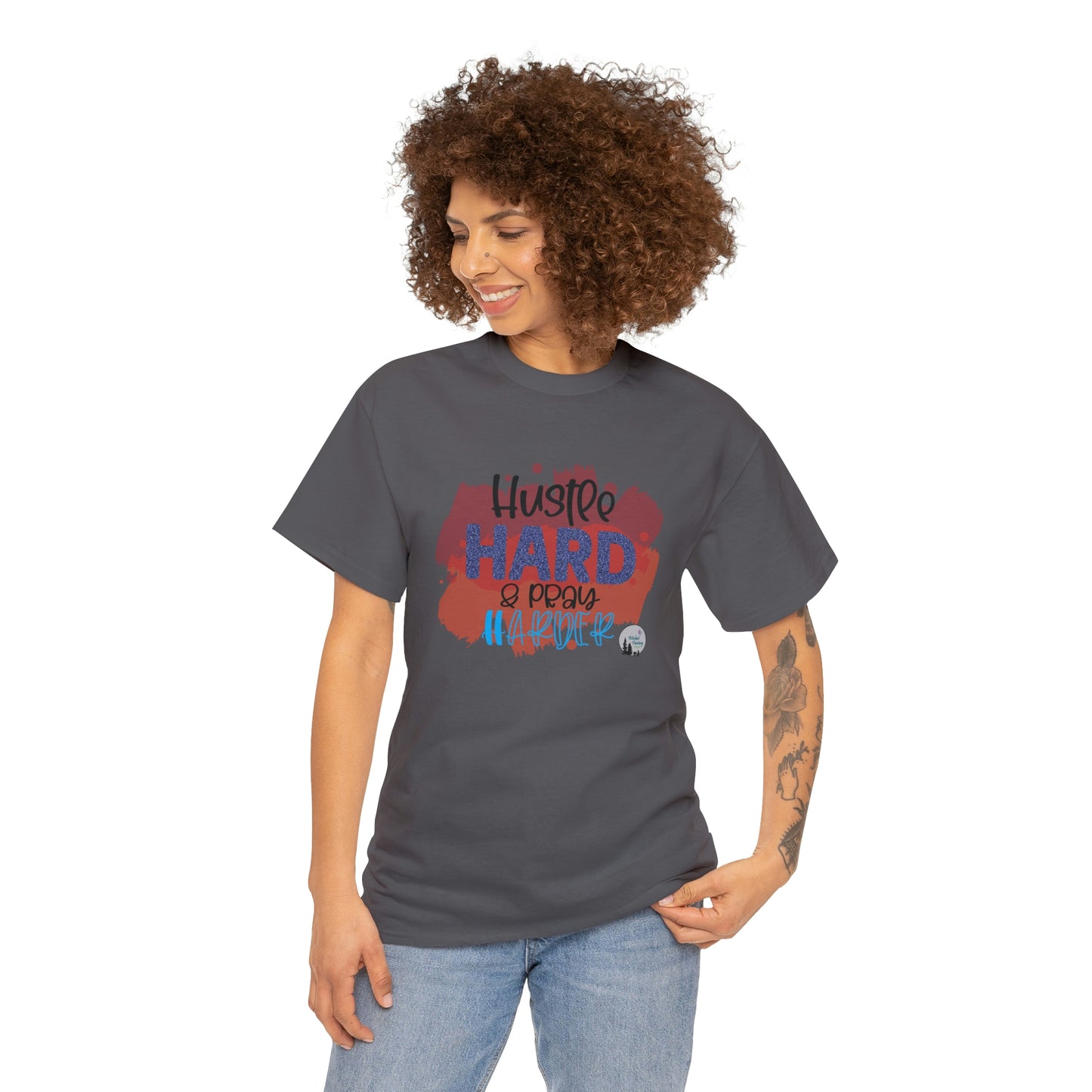 Hustle Hard Pray Harder Religious Inspirational Edgy Cute Heavy Cotton Tee