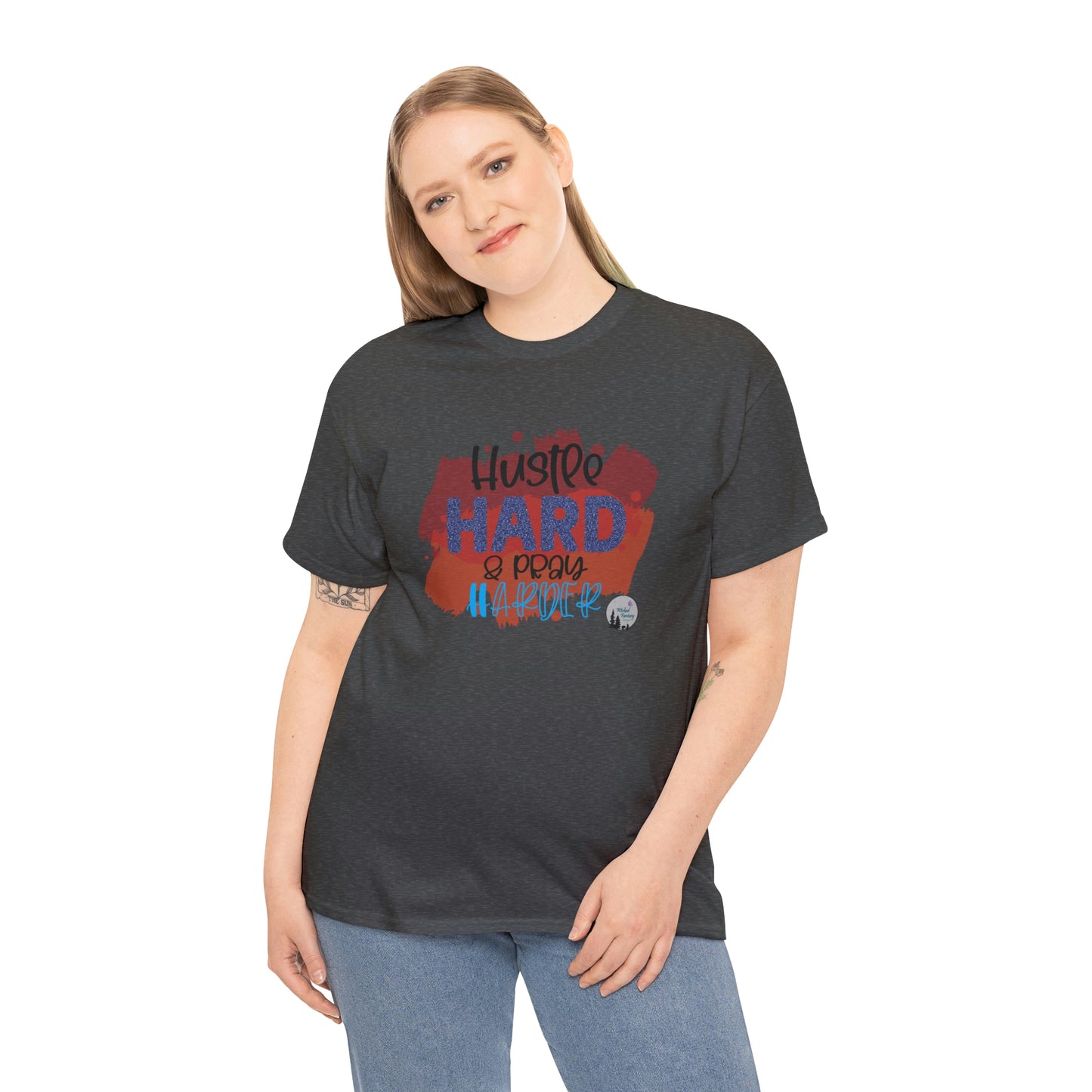 Hustle Hard Pray Harder Religious Inspirational Edgy Cute Heavy Cotton Tee