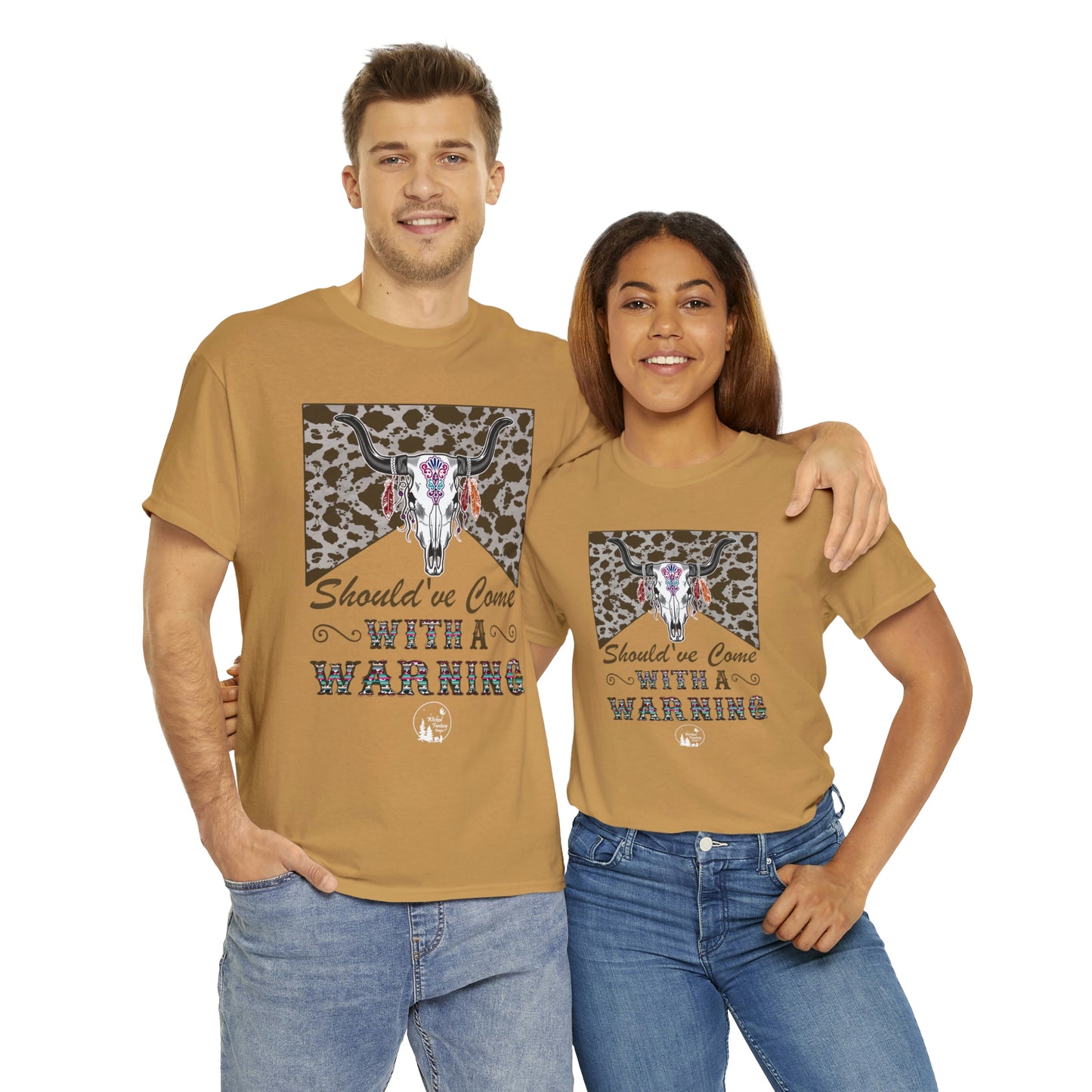 Should Have Come With A Warning Cow Hide Leopard Serape Western Boho Heavy Cotton Tee