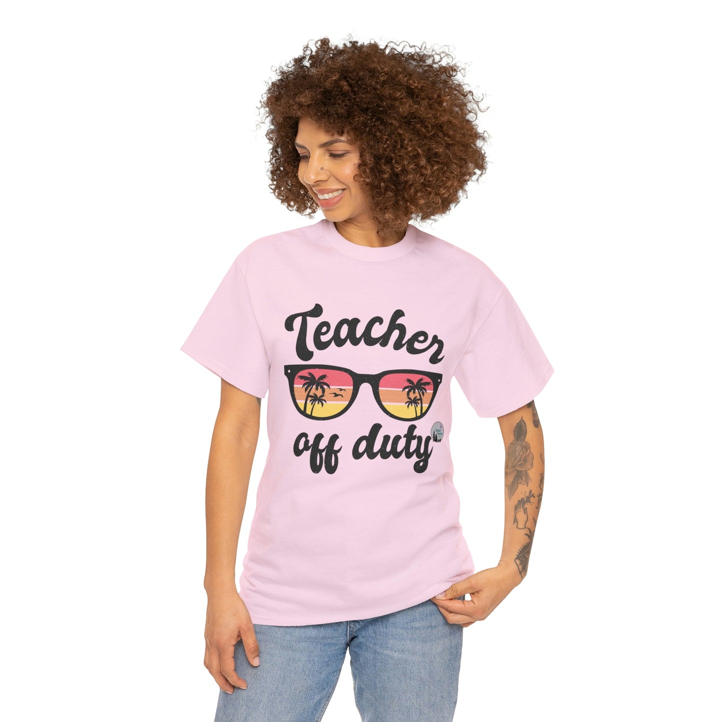 Teacher Off Duty Beach Sunset Palm Trees Cute Heavy Cotton Tee