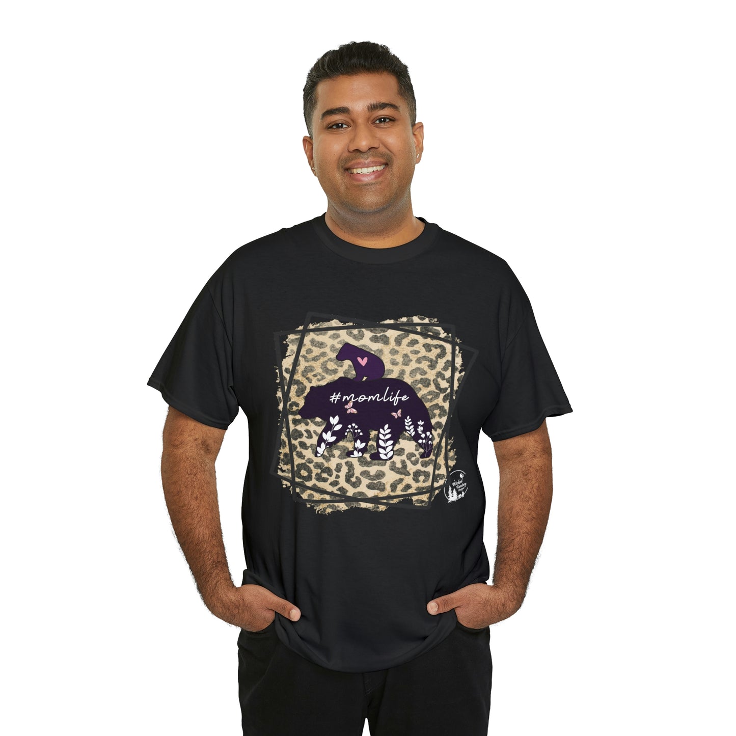 Momma Bear Leopard Pattern Mom Life Heavy Cotton Tee